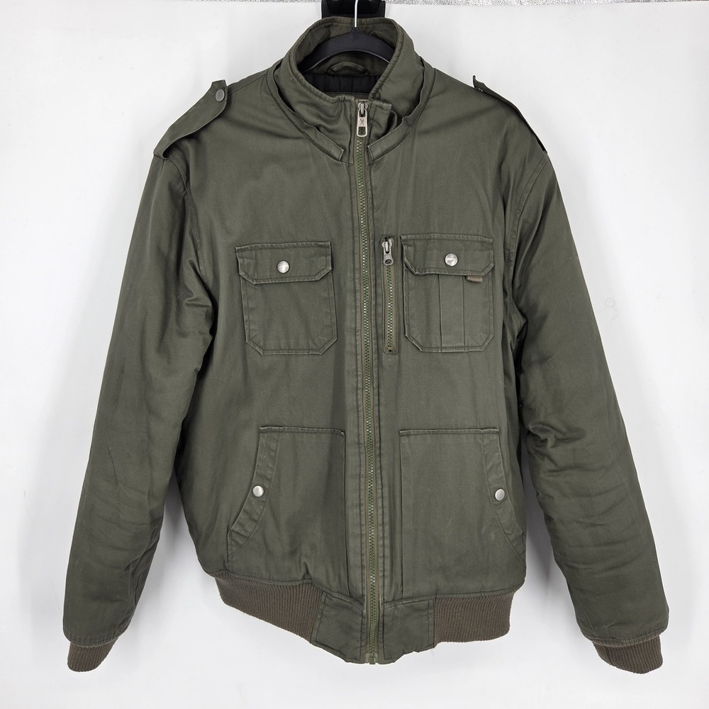 Marc Ecko Bomber Jacket Men's Large Olive Green Military Lined Y2K ()No Hood)